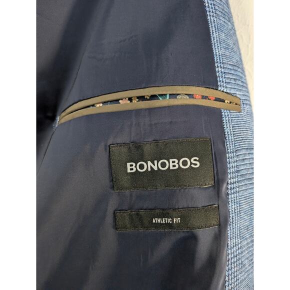 Men's Bonobos Blue Glen Plaid Cotton Blend Sport Coat Blazer Athletic Fit Sz 46R - Picture 5 of 9
